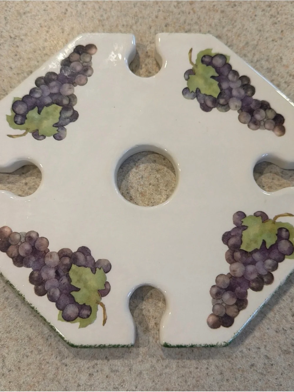 Ceramic Wine Bottle Collar with Purple Grape Motif
